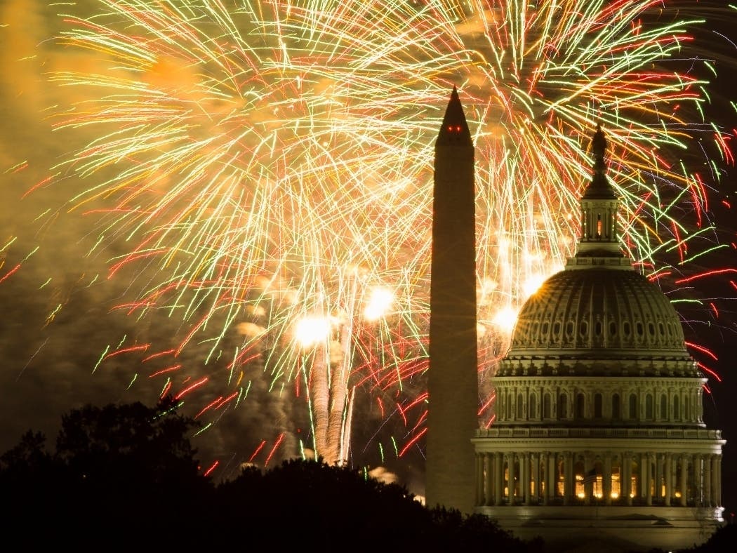 In this 2014 file photo, fireworks illuminate the sky over the U.S. Capitol building and the Washington Monument during Fourth of July celebrations. PBS’ A Capitol Fourth program of music and fireworks from the West Lawn of the U.S. Capitol is set.