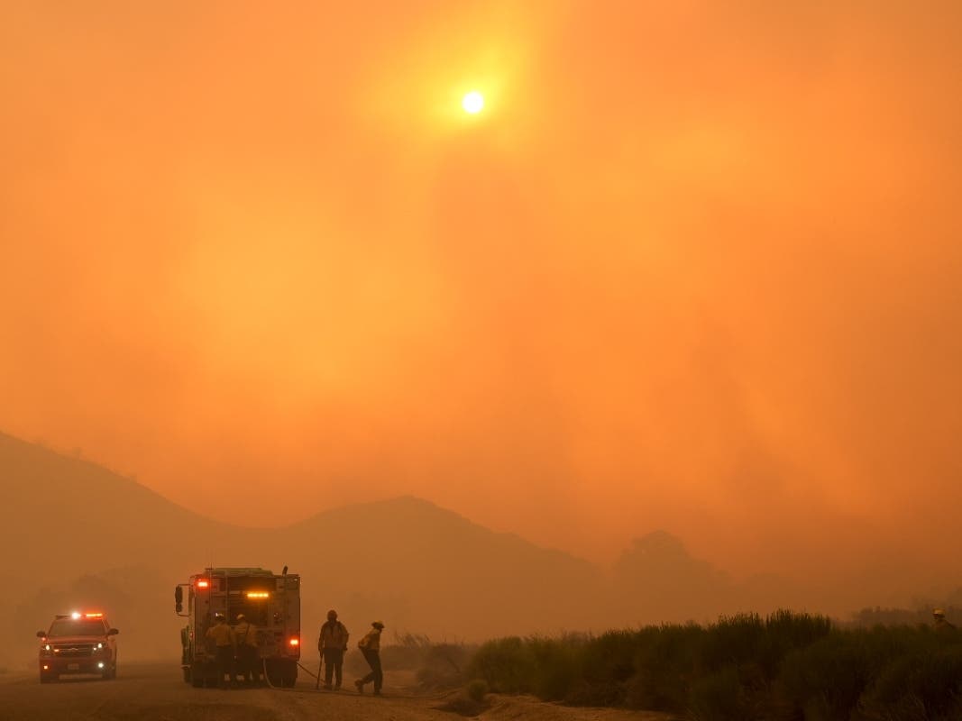 Fire crews stage in front of the advancing Post Fire Saturday, June 15, 2024, in Gorman, Calif. 