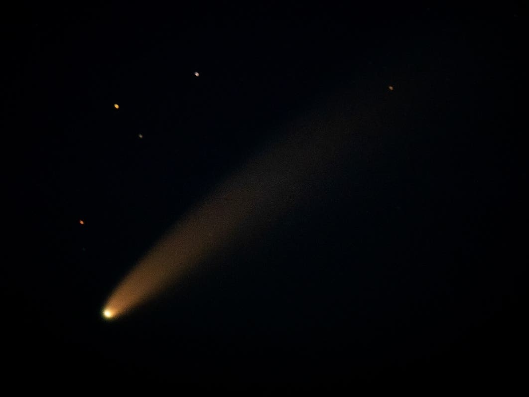  Early morning risers have been treated to views of Comet Neowise, captured in a photo in Kansas on Monday, but the comet will be visible about an hour after sunset this week.