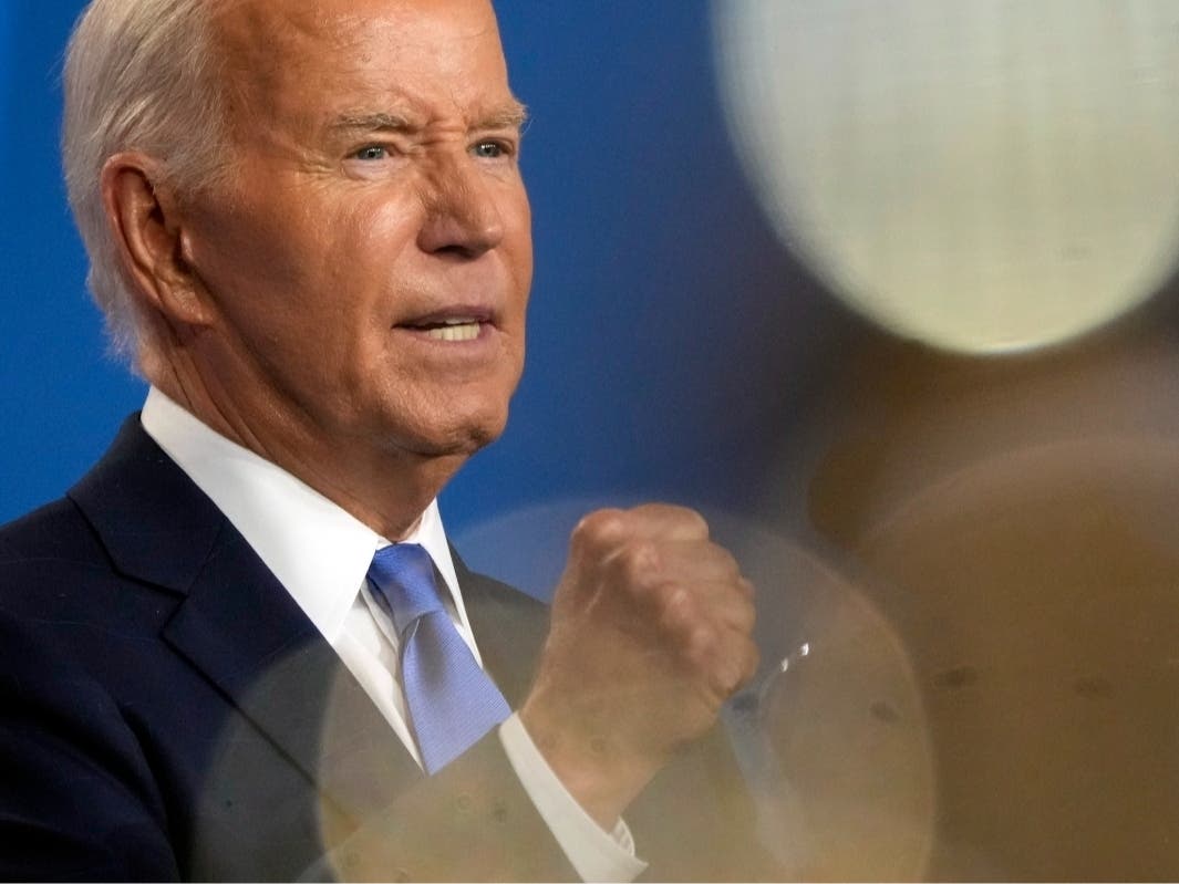 President Joe Biden speaks at a news conference Thursday on the final day of the NATO summit in Washington.