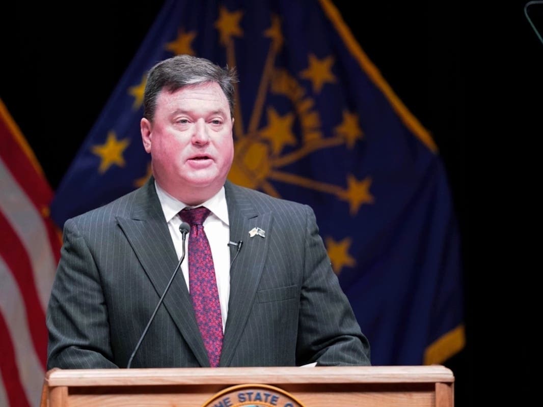 In this Jan. 11, 2021, file photo, Indiana's attorney general, Todd Rokita, speaks, in Indianapolis.