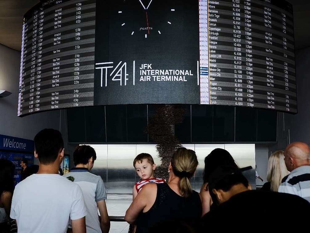 Three companies from a construction project in John F. Kennedy Airport's Terminal Four were found doing illegal work, officials said.