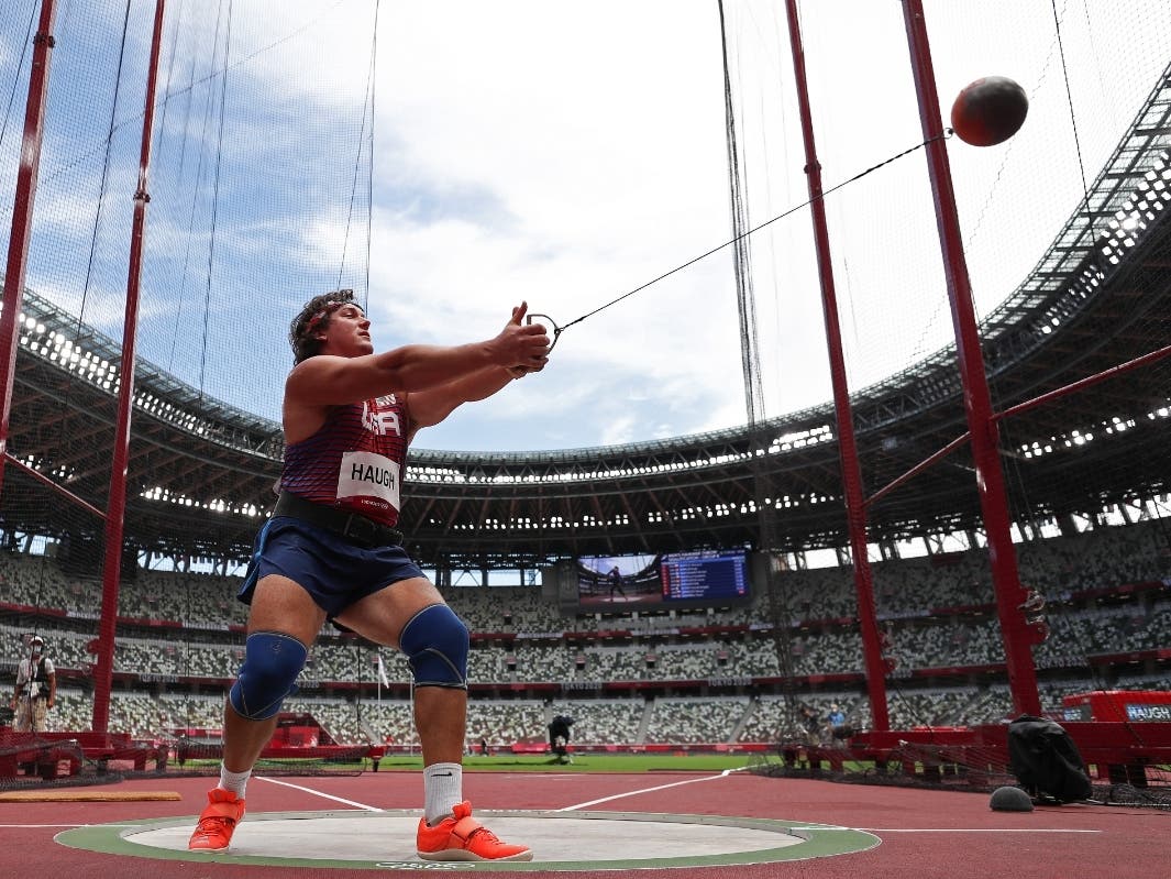 Daniel Haugh of Team United States competes in the Men's Hammer Throw Qualification on day ten of the Tokyo 2020 Olympic Games at Olympic Stadium on Aug. 2, 2021 in Tokyo, Japan.