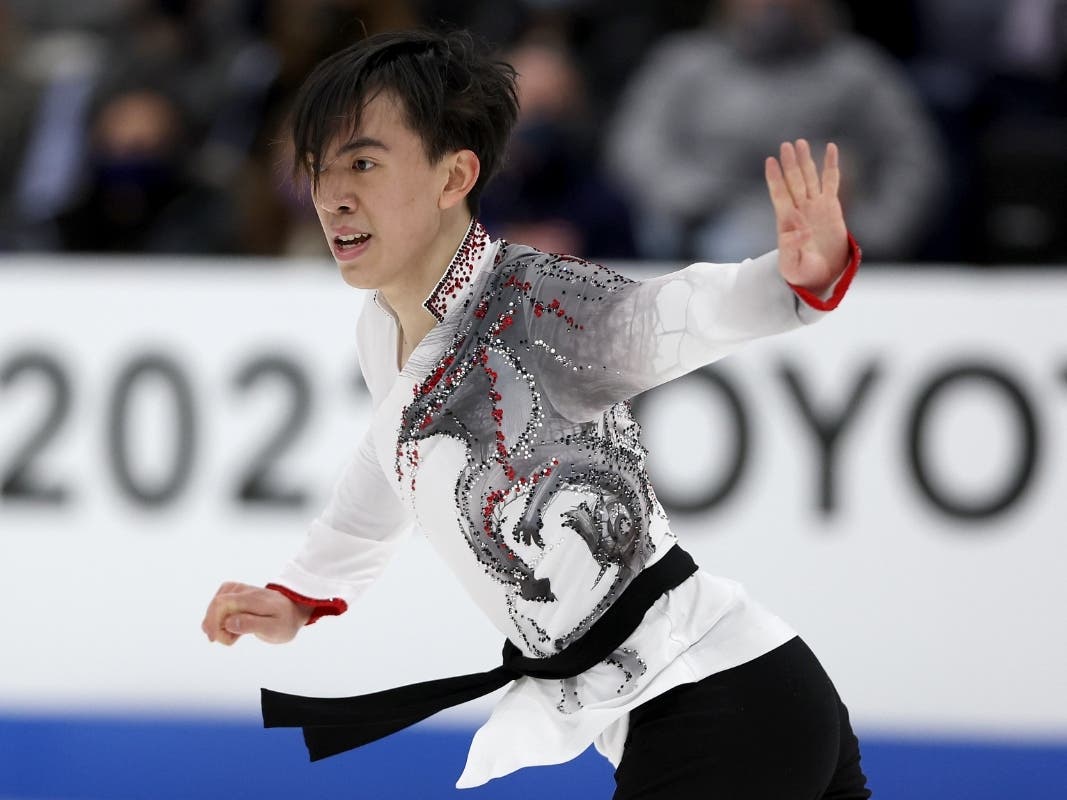 Vincent Zhou skates in the Men's Free Skate during the U.S. Figure Skating Championships at Bridgestone Arena on January 09, 2022 in Nashville, Tennessee.
