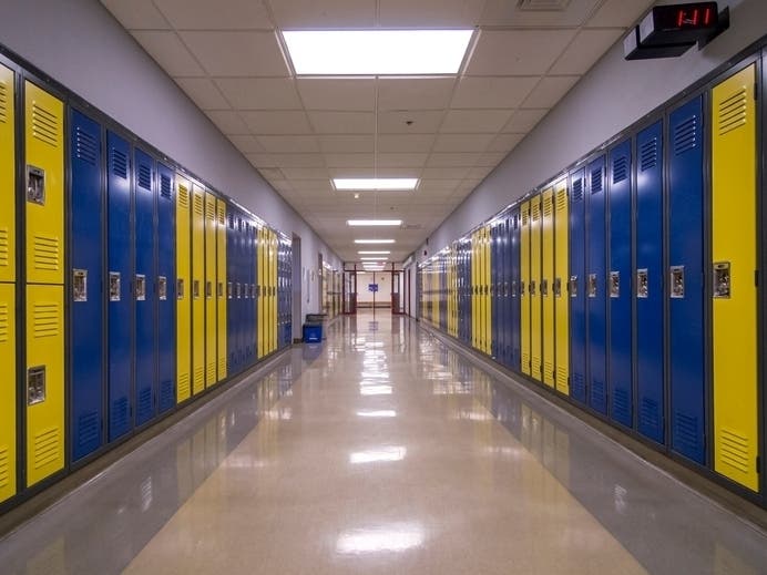 An image of an empty school hallway.