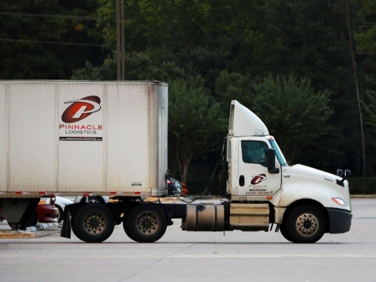 Truck Stuck In Walmart Parking Deck, Damaged Concrete Pillars