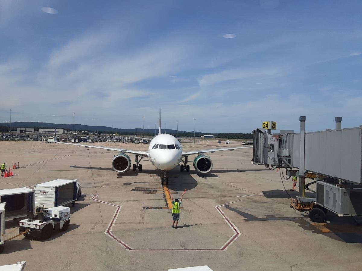 A plane is seen approaching a gate at Bradley International Airport on a recent morning. 