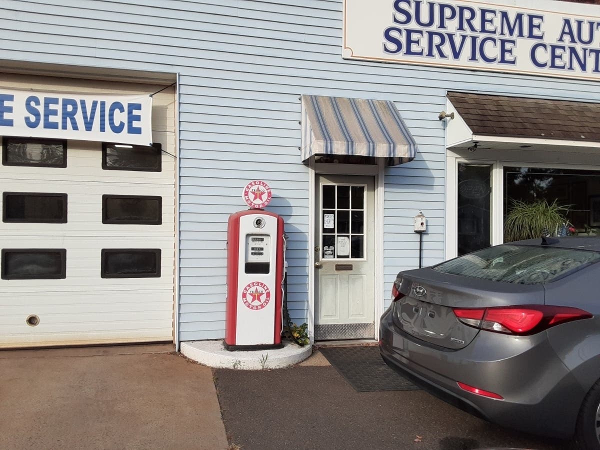 A vintage gas pump at a garage in Somers is this week's picture Connecticut feature. 