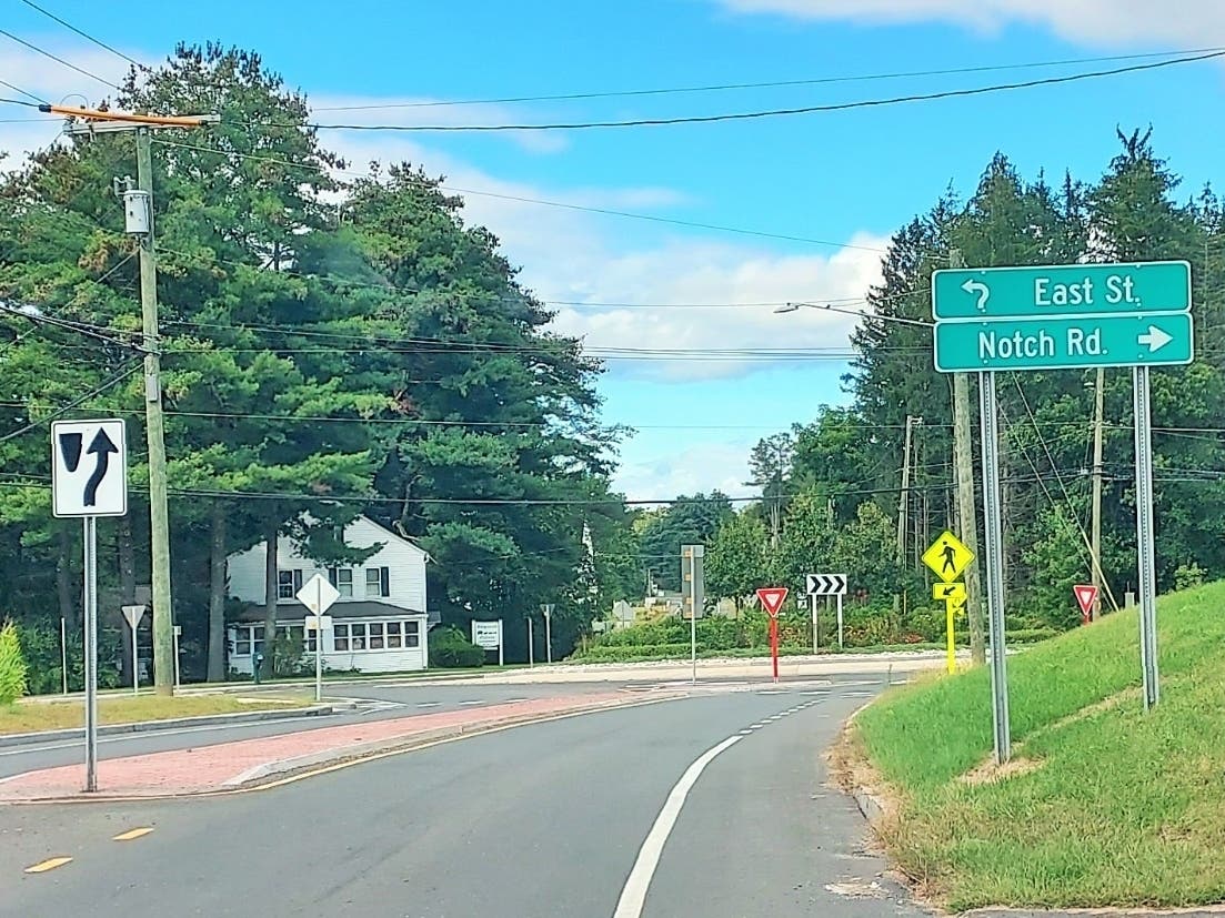 It's The Notch, which takes travelers, in a sequence from west-to-east from Granby to Southwick, MA; to Congamond Lakes to Suffield and parts of Connecticut are actually farther north than parts of Massachusetts.

