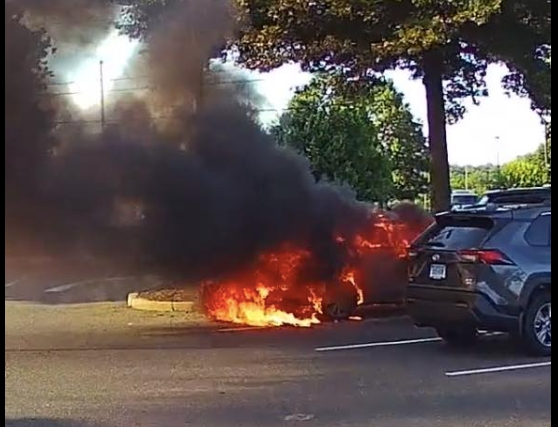 A car burst into flames at the Vernon Circle CVS Monday. 