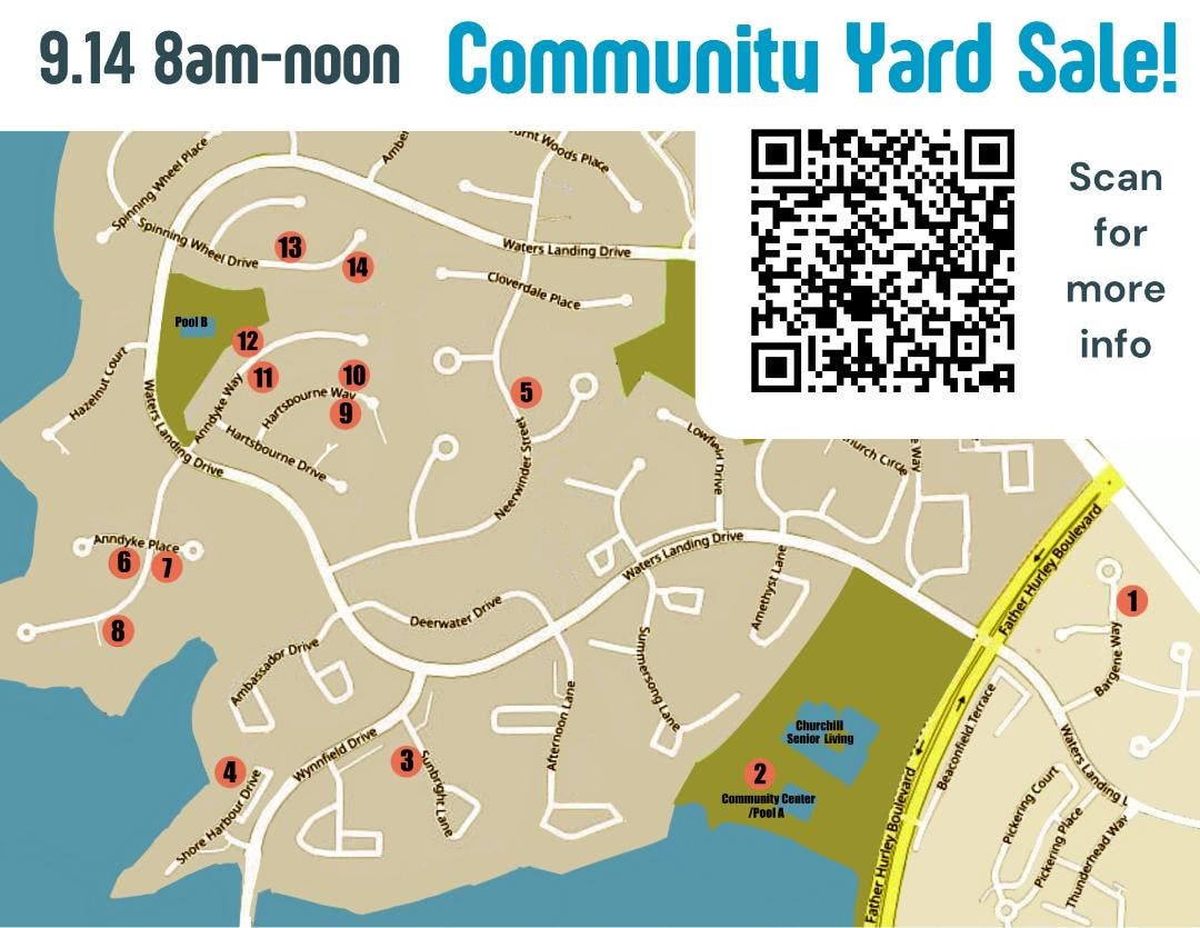 Waters Landing "Community-Wide Yard Sale" on 9/14/24 from 8 AM - 12 PM!