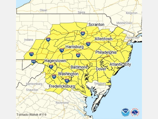 Tornadoes are possible Monday across New Jersey.