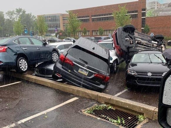 The scene at Doylestown Hospital following a damaging storm Tuesday. 