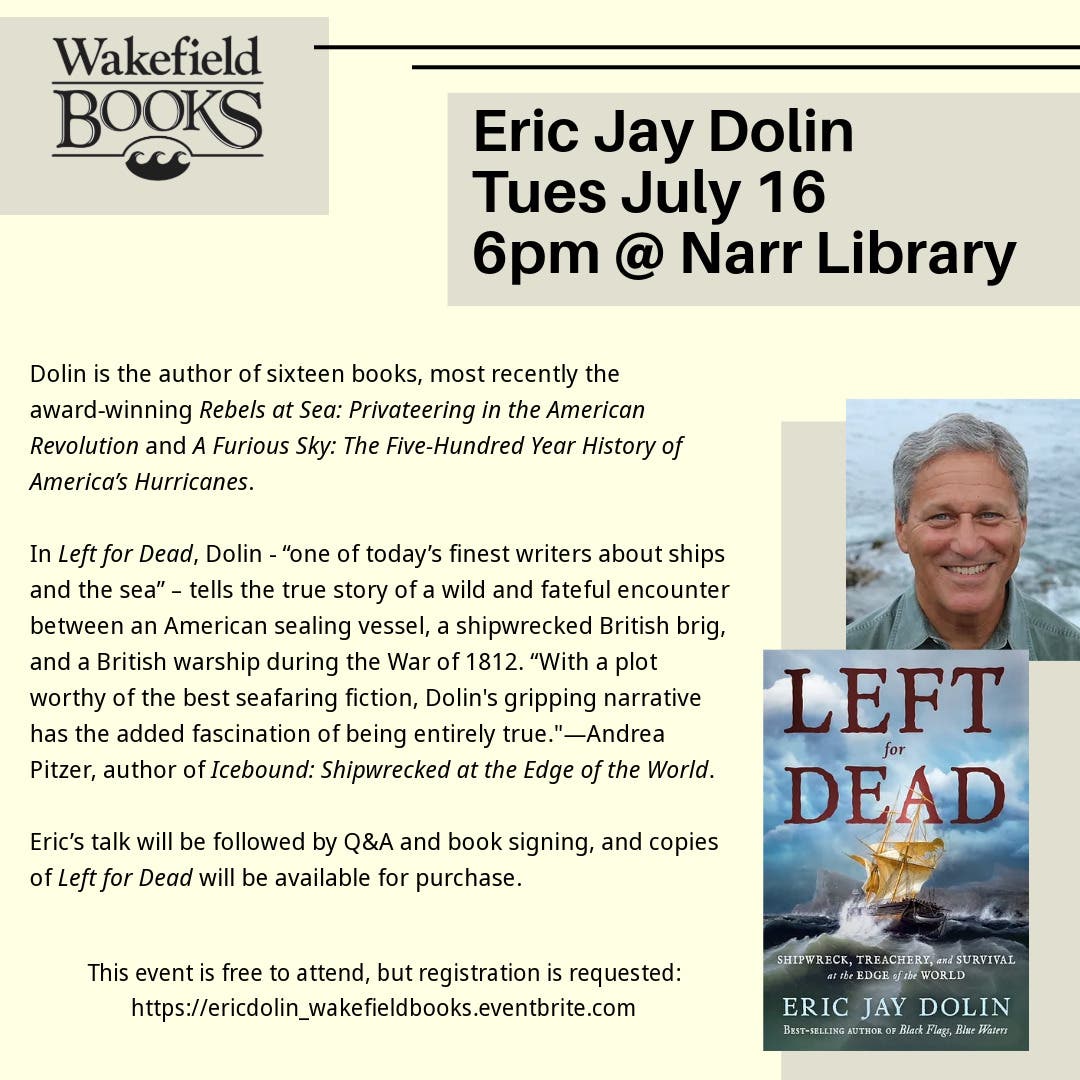 Eric Jay Dolin Author Event with Wakefield Books at Narragansett Library 