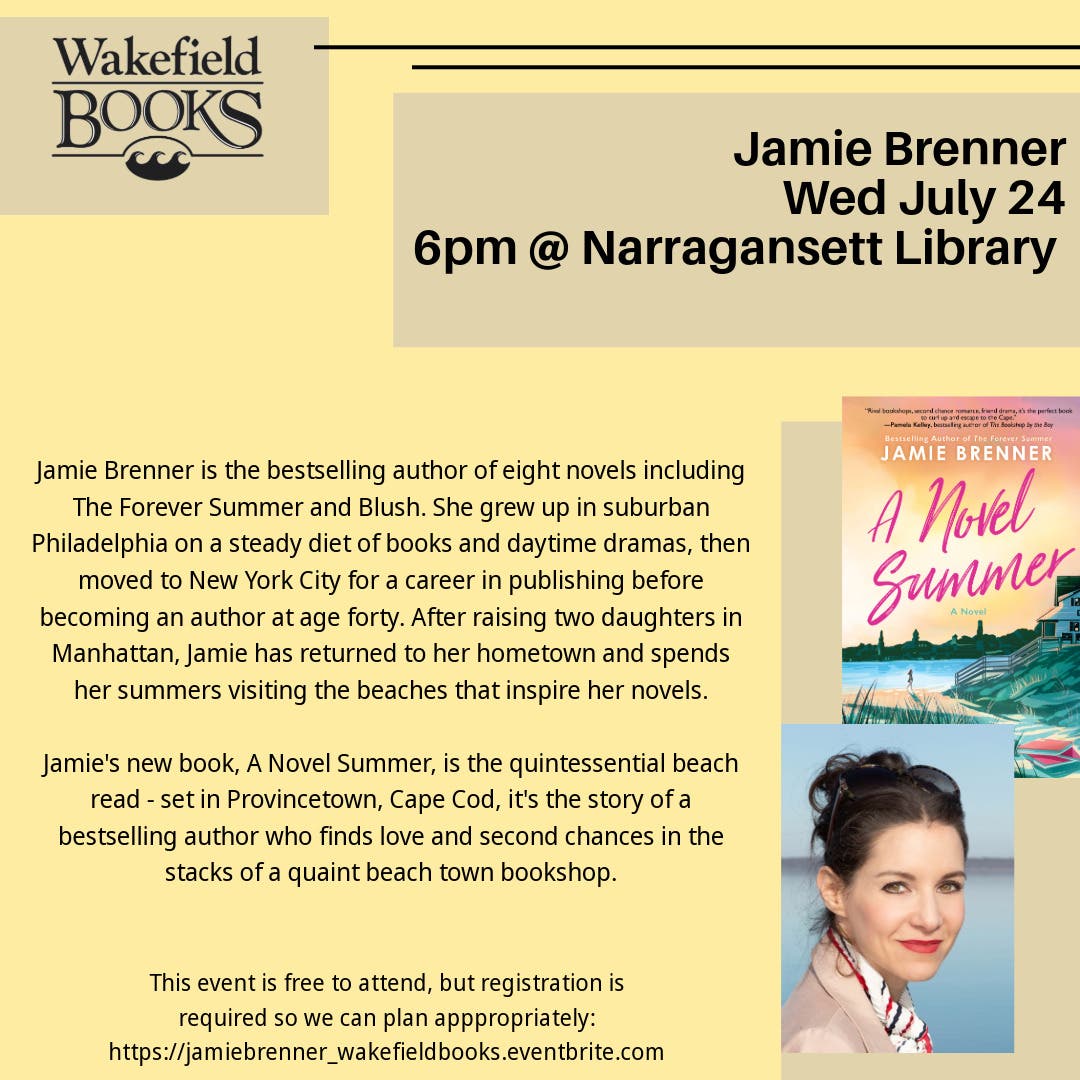Jamie Brenner Author Event with Wakefield Books at Narragansett Library 