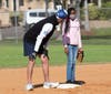 TASCO Teens are on the Kids and Kubs exhibition for the 2024-25 schedule. appearing prior to the annual Mayors Game to be played February 8, 2025  Jim Budreau Talks with young teen member at second base during last year's game.