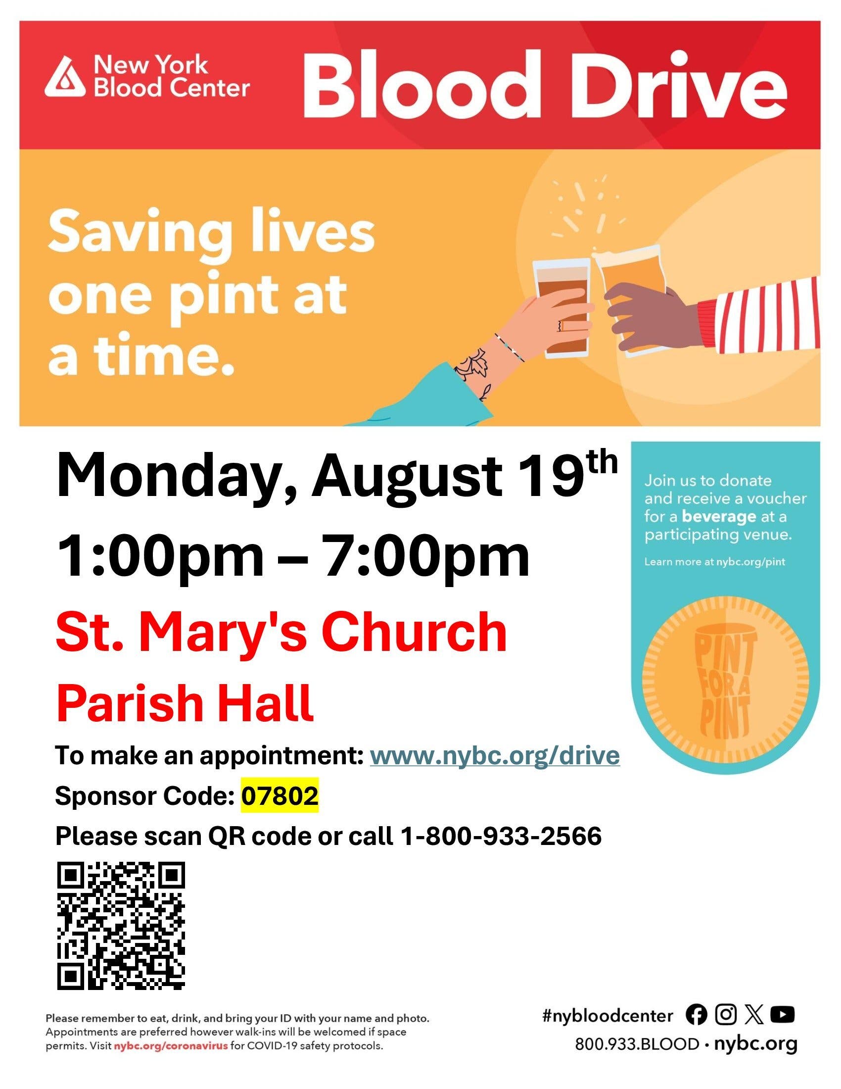 Hillsborough Community Blood Drive - Pint for a Pint!