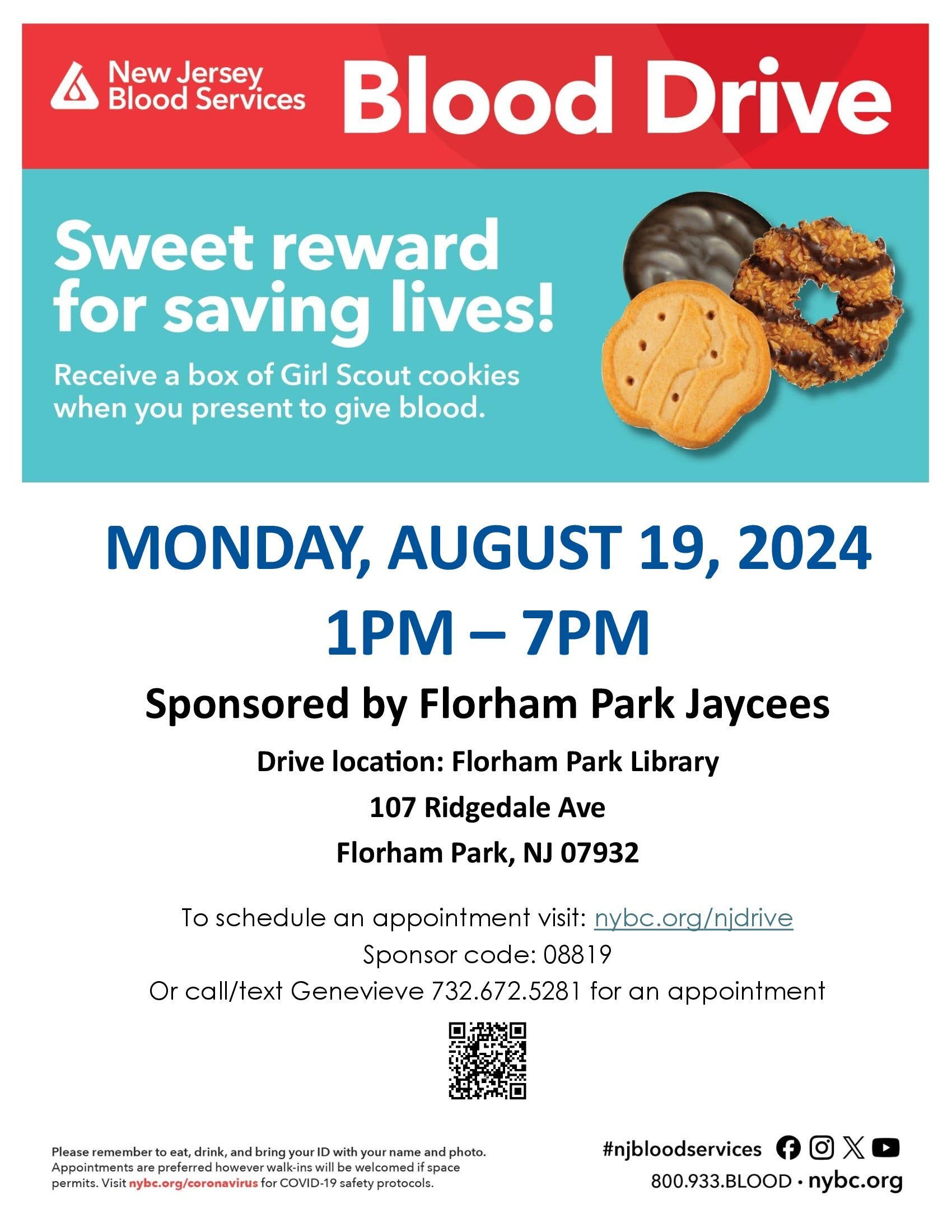 Florham Park Community Blood Drive - Box of Girl Scout Cookies for donors!