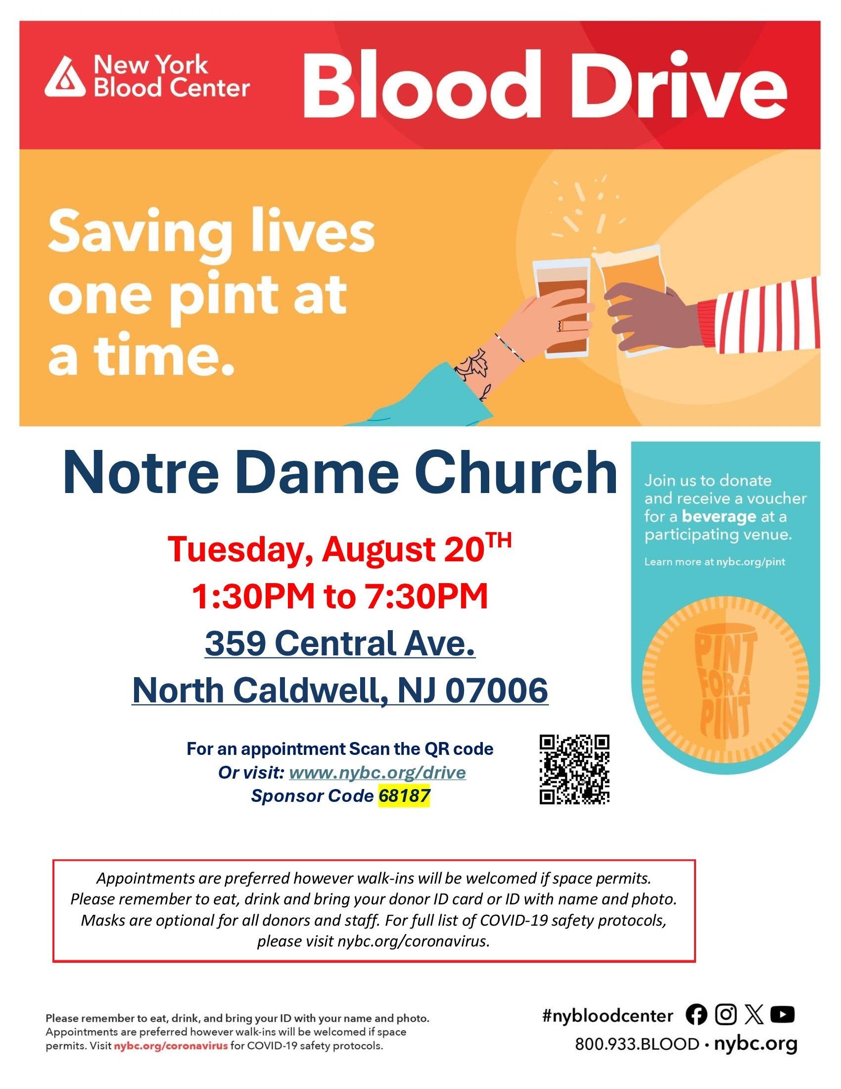 North Caldwell Community Blood Drive - Pint for a Pint!