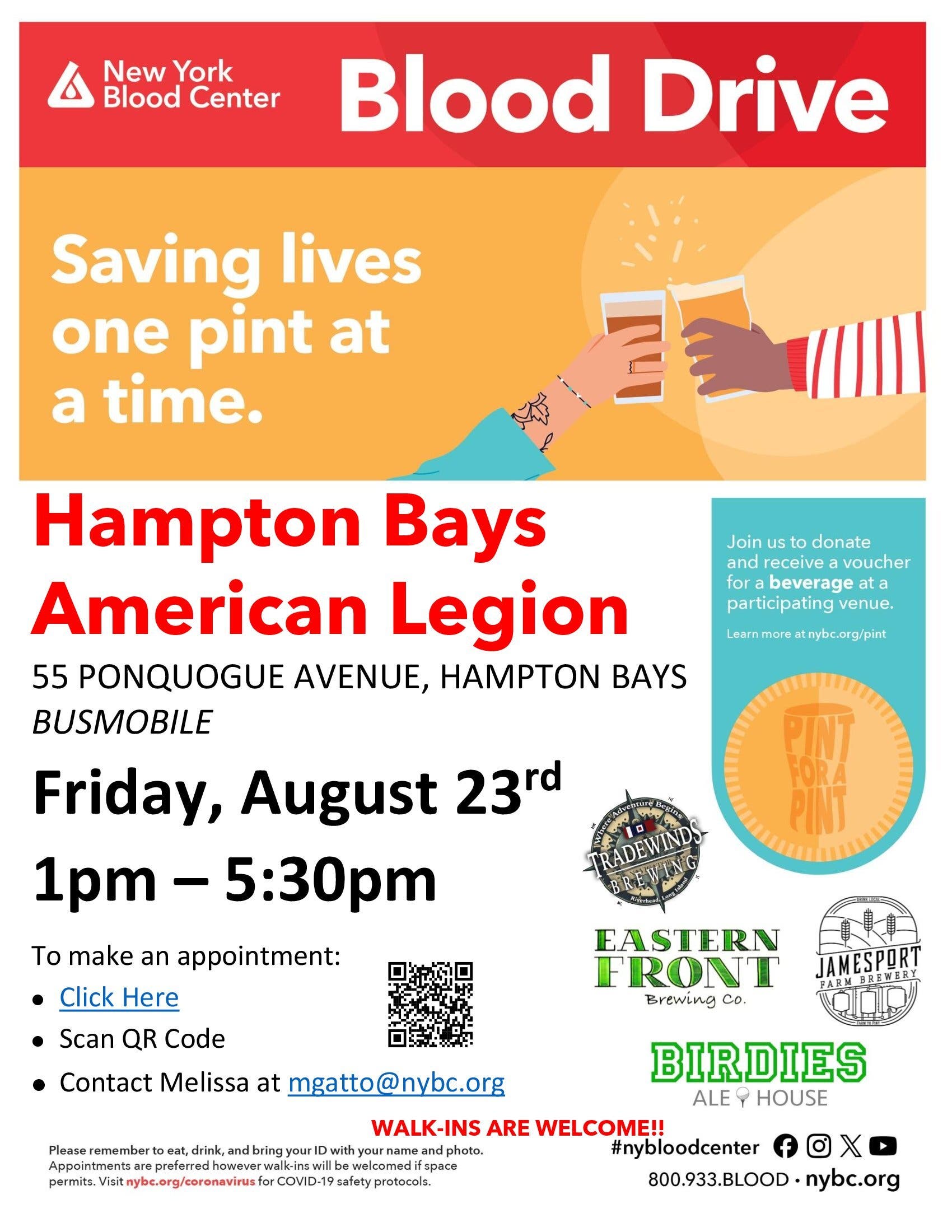 Hampton Bays Community Blood Drive - Pint for a Pint!