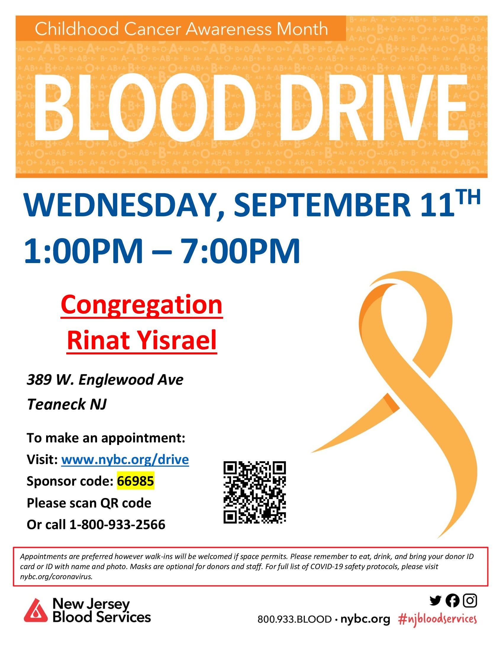 Teaneck Childhood Cancer Awareness Month Blood Drive