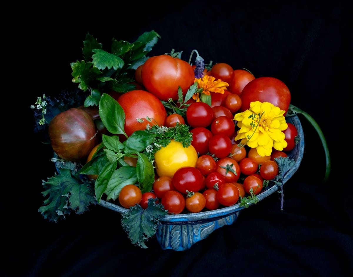 Tomatoes, vegetables and flowers from a San Leandro garden.