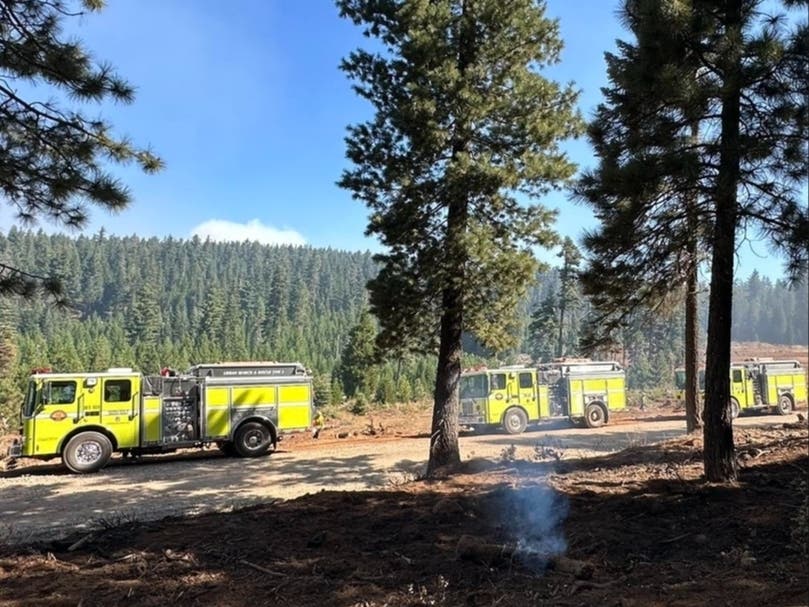 Deployed firefighters and their equipment.