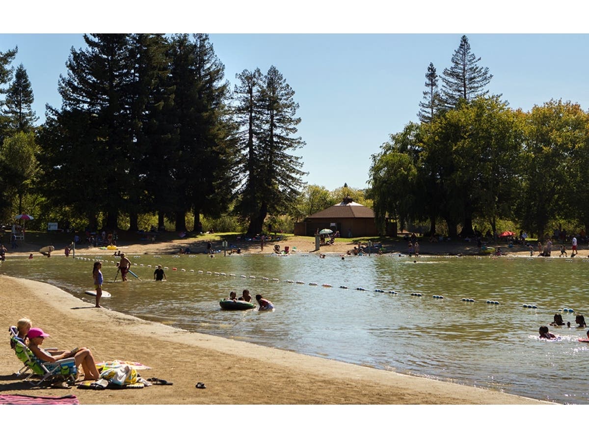 The Spring Lake Swimming Lagoon is open at 393 Violetti Road, Santa Rosa. It is free to go swimming, with no reservations required.