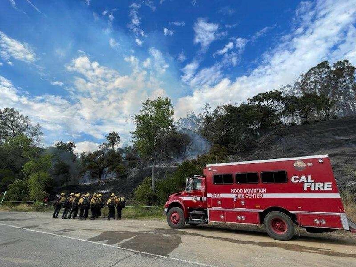 Crews respond to the Preston Fire, which broke out Tuesday afternoon at North Redwood Highway and Preston Drive in the Cloverdale area.