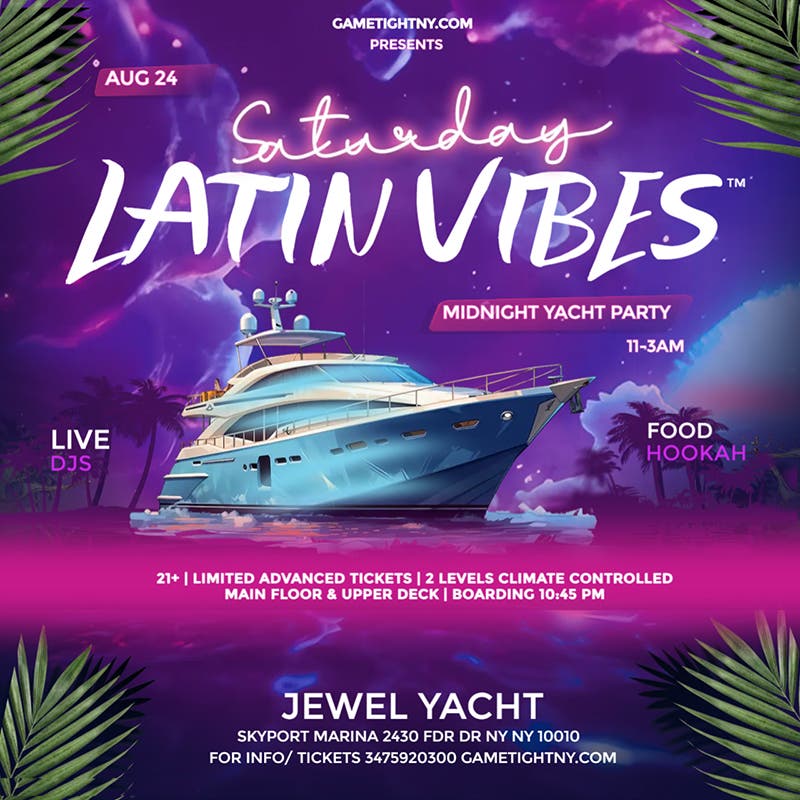 Latin Vibes™ Dance the Wave NYC Midnight Jewel Yacht Party Cruise 2024