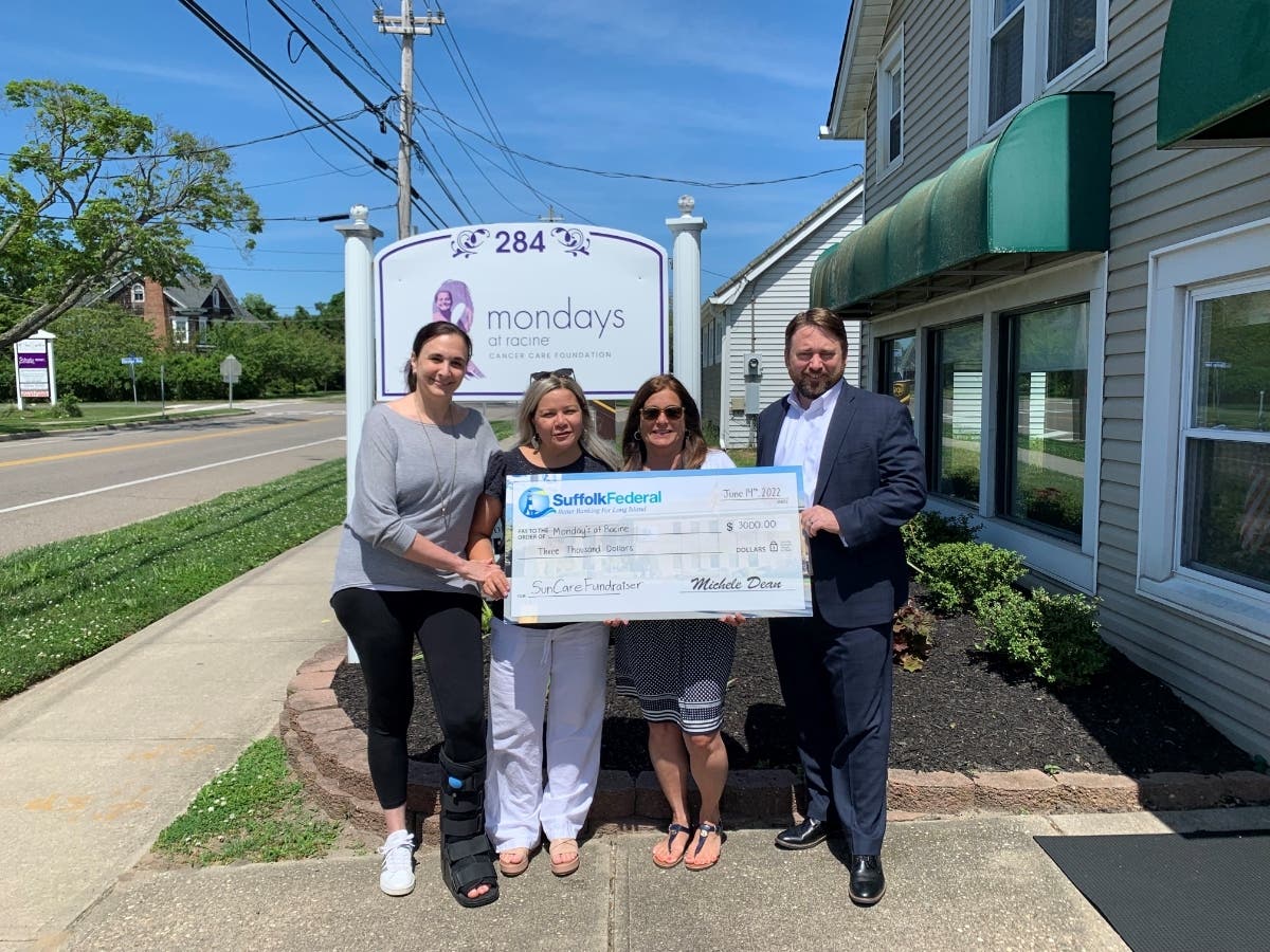 (l-r): Assistant Executive Director Alyssa Greiner, Mondays at Racine; Executive Director Karla Waldron, Mondays at Racine; Assistant VP, Community & Corporate Partnerships, Laura Racioppi, SFCU; and Senior VP of Marketing Matthew Schettino, SFCU