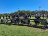 Brick Memorial's xylophone section plays during the marching band performance. 