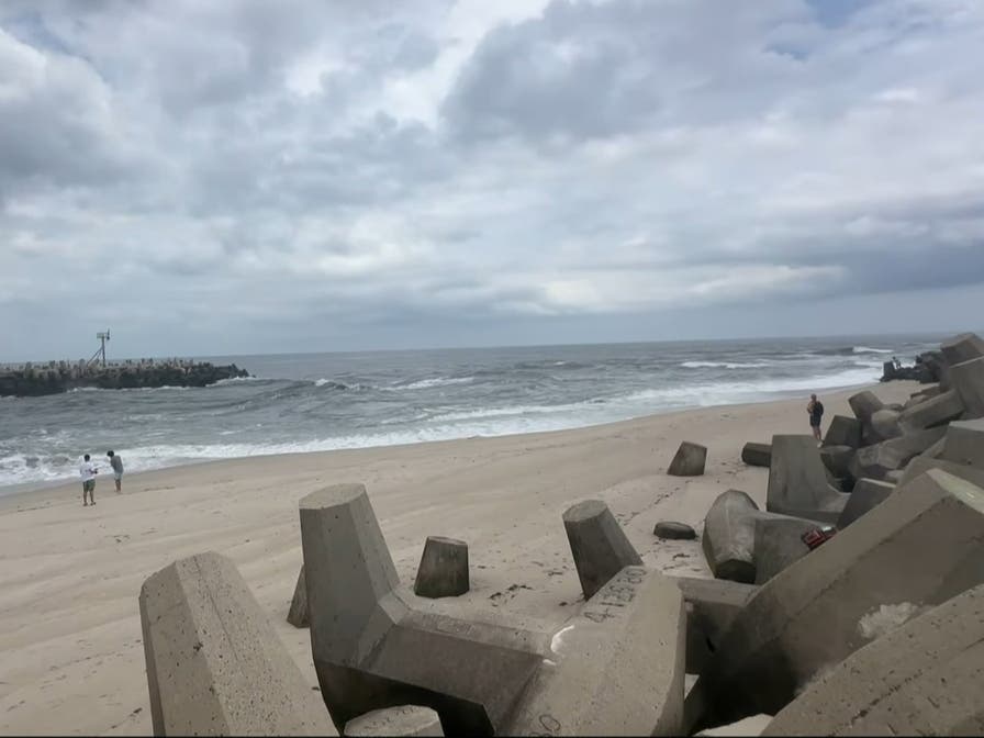 Shoaling has created a beach area on the inside of the south jetty of Manasquan Inlet. 