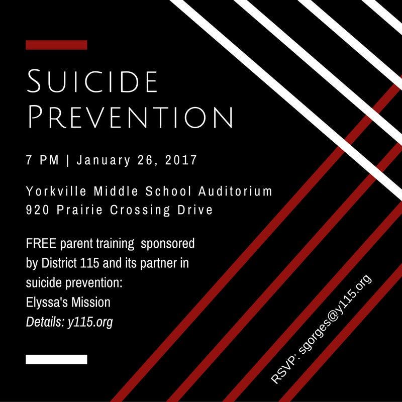 Free Suicide Prevention Training Offered to Yorkville Parents, Staff