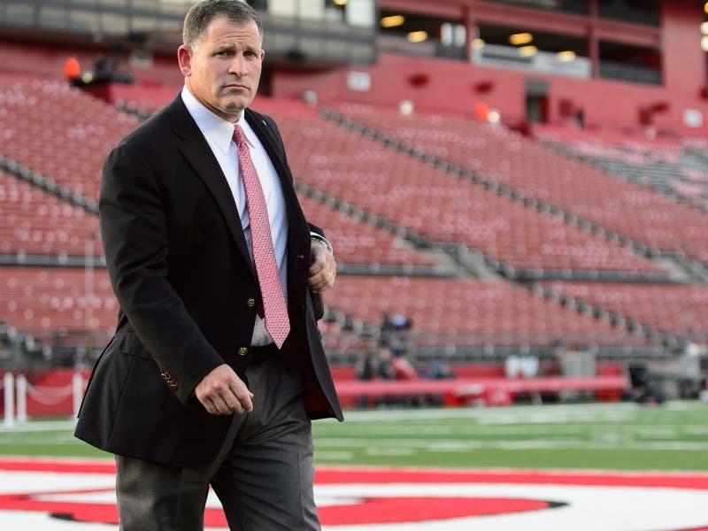 This 2017 photo shows Schiano on the Rutgers field before a game against Ohio State.