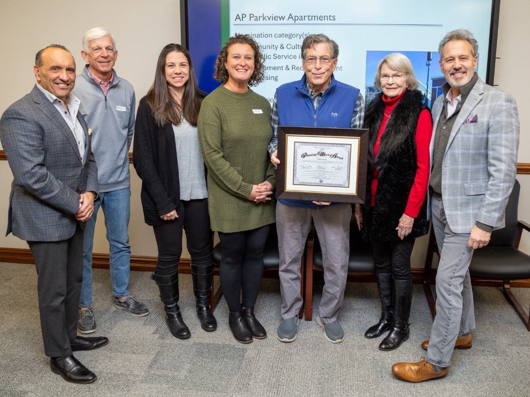 From left to right: Commissioner Tom Arnone, Interfaith Neighbors' Paul McEvily, April Horvath, Andrea Fitzpatrick and Patrick Durkin from Shore Point Architects, Judy Martinelly and Commissioner Ross Licitra.