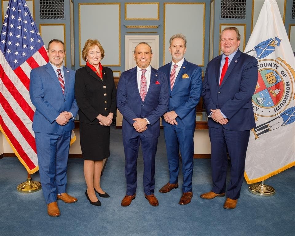 The elected board of Monmouth County Commissioners, all Republican. Ross Licitra, who also runs the Monmouth County SPCA, is second from right.