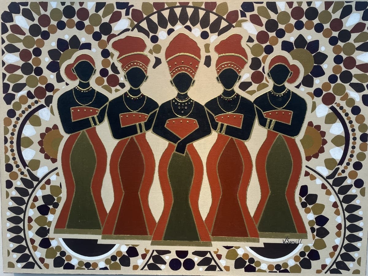 “Harambee: Sepia Sisters” by local African American artist Veronica Spruill, Mixed Media, currently on exhibit at the Somerset County Administration Building.