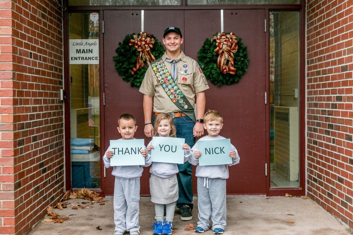 Enfield Boy Scout Primes and Paints Little Angels Catholic Preschool