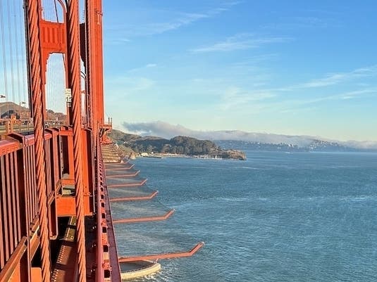 Construction on the Golden Gate Bridge suicide prevention net was completed on Jan. 1, 2024. The stainless steel net is about 20 feet below the bridge's sidewalk, spans 1.7 miles on each side of the bridge and extends 20 feet out over the water. 