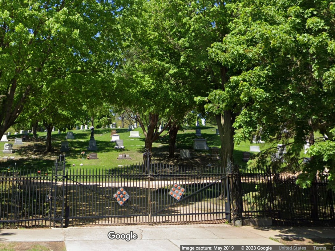 This image shows Lakewood Cemetery in Minneapolis from the West 40th Street entrance.