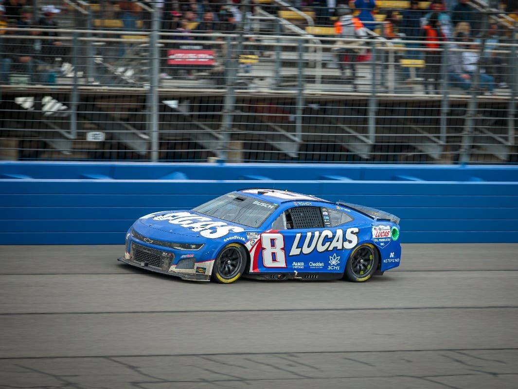 Kyle Busch rides to victory at the Auto Club Speedway.