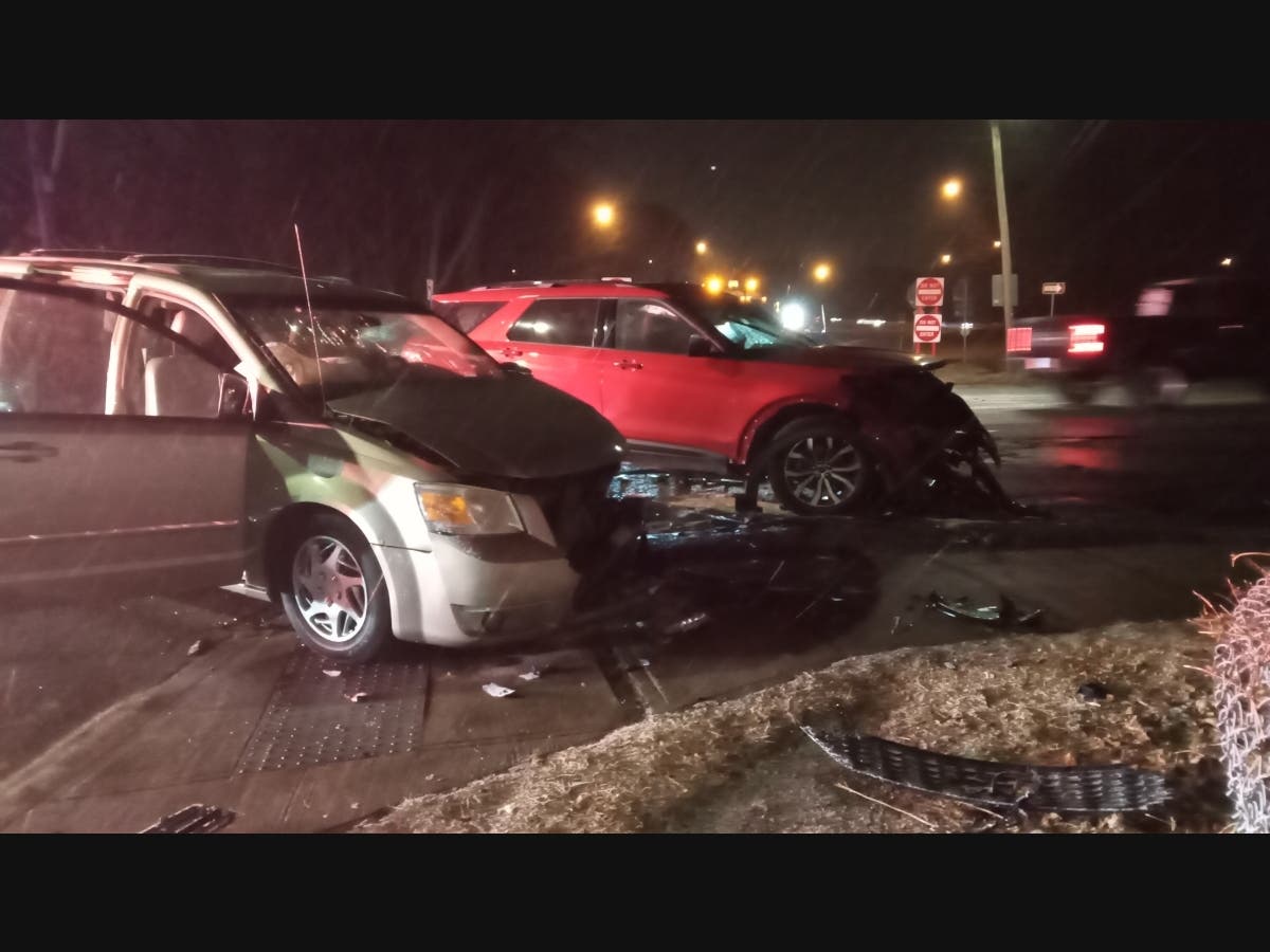 Two cars collided head-on in Levittown Sunday night, seriously injuring two people.