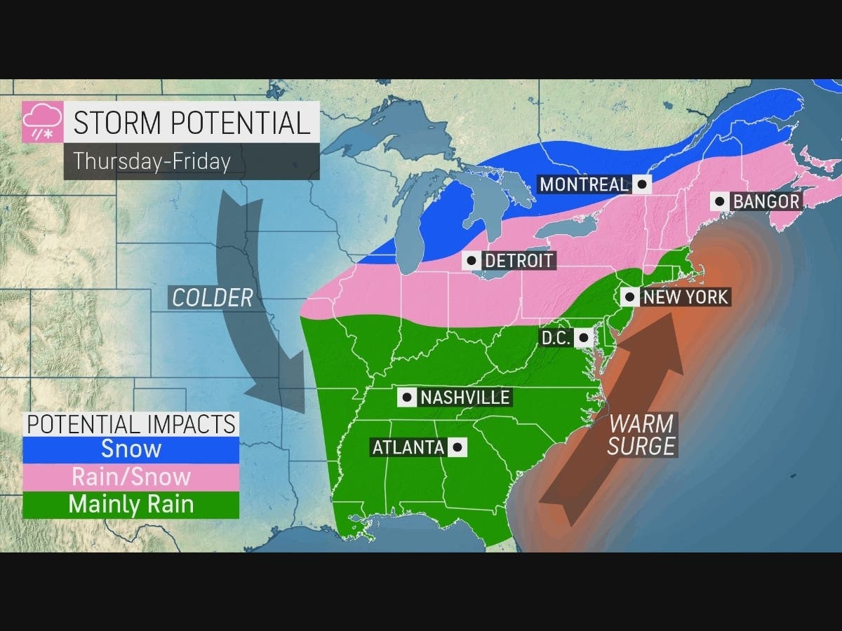 A storm will hit Long Island Thursday night into Friday, bringing warm temperatures, but also the possibility of heavy rain and winds.