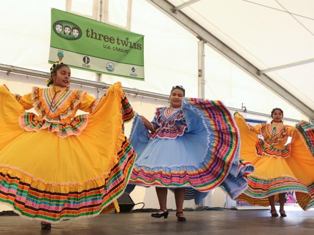 Girls in traditional outfits dance at the 2018 Marin County Fair.