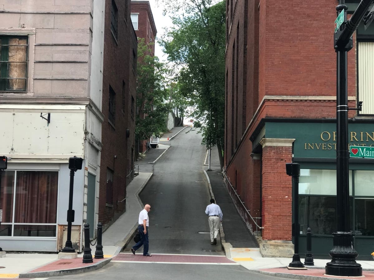 George Street in Worcester features an 18 percent grade. World biking champion Major Taylor used it to train more than 100 years ago.