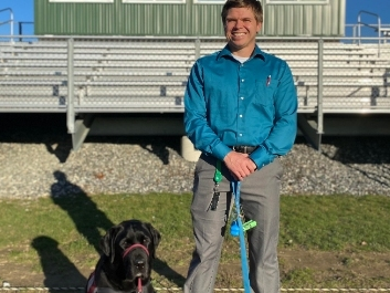 Mike Webb leads the EMPOWER program at Hopkinton High School, where he works with his Service Dog Lombardi