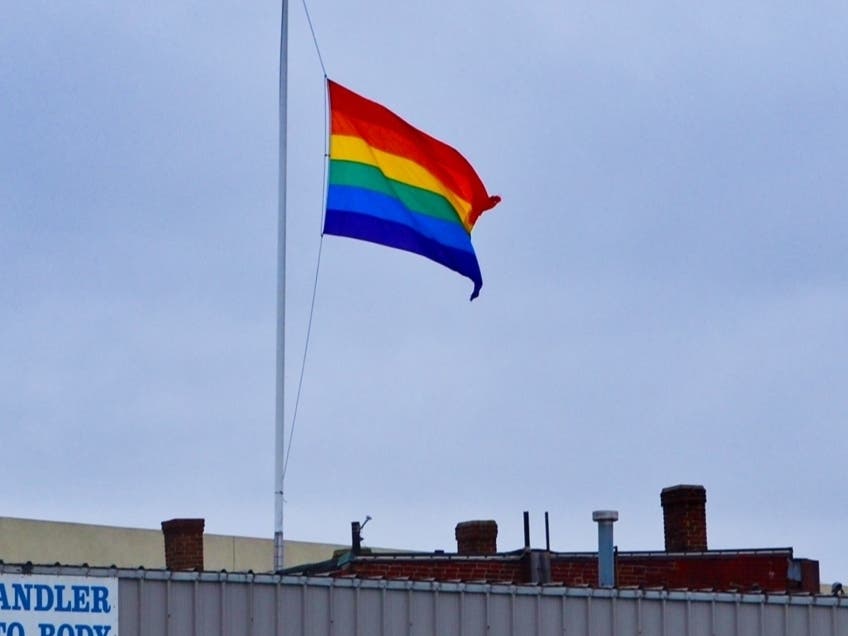 The Pride flag flying over MB Lounge, which recently reopened after a renovation.