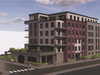 A rendering of the proposed 36-unit apartment building at 39 Lamartine St. near Polar Park.