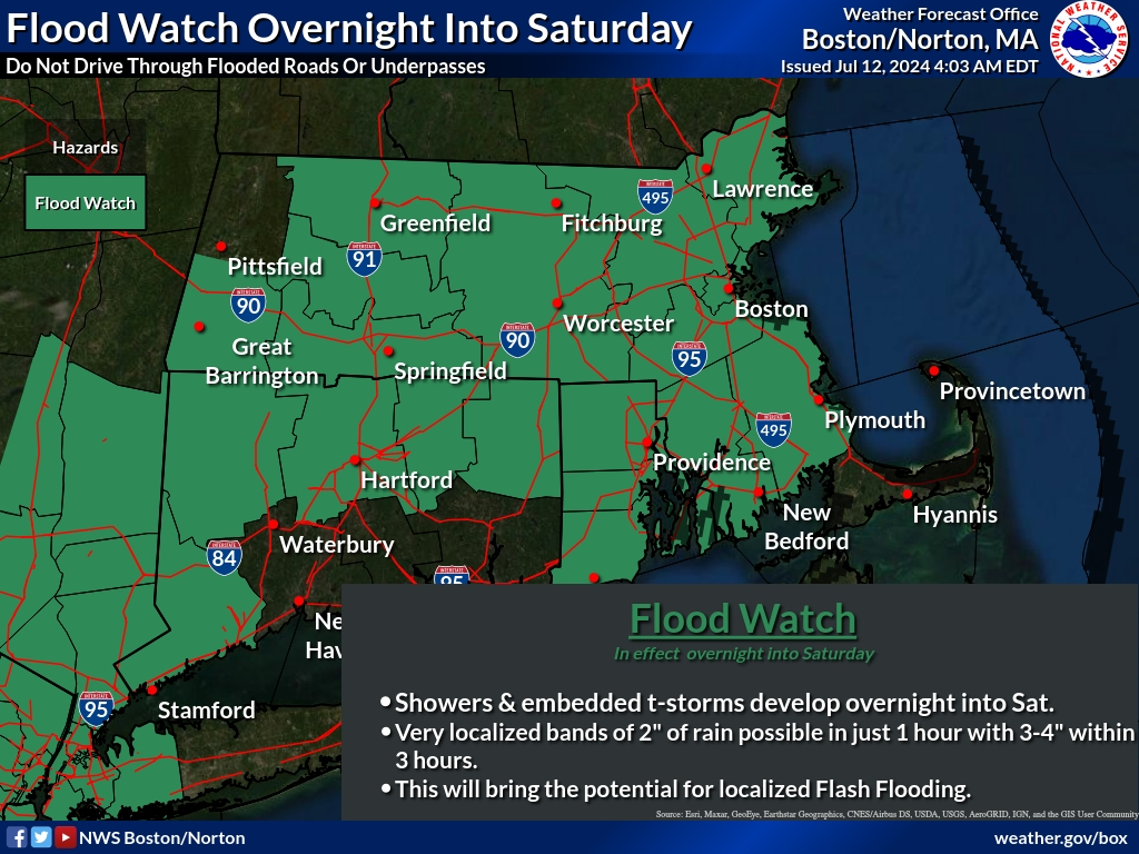 Flood Watches Issued In MA With Up To 4 Inches Possible In Spots